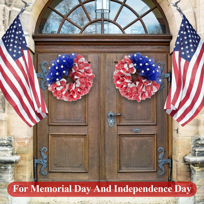 26 Inch Mesh Patriotic Front Door Wreath, 4th July Independence Day Wreath for Summer America Patriotic Flag Burlap Farmhouse Decor, Memorial Day Americana Front Window Hanging Decor