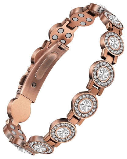 Jecanori Brilliant Crystals Copper Bracelet for Women, 4X Strength Magnetic Therapy Bracelet with 3800 Gauss Neodymium Magnets, Adjustable Pure Copper Jewelry Gift
