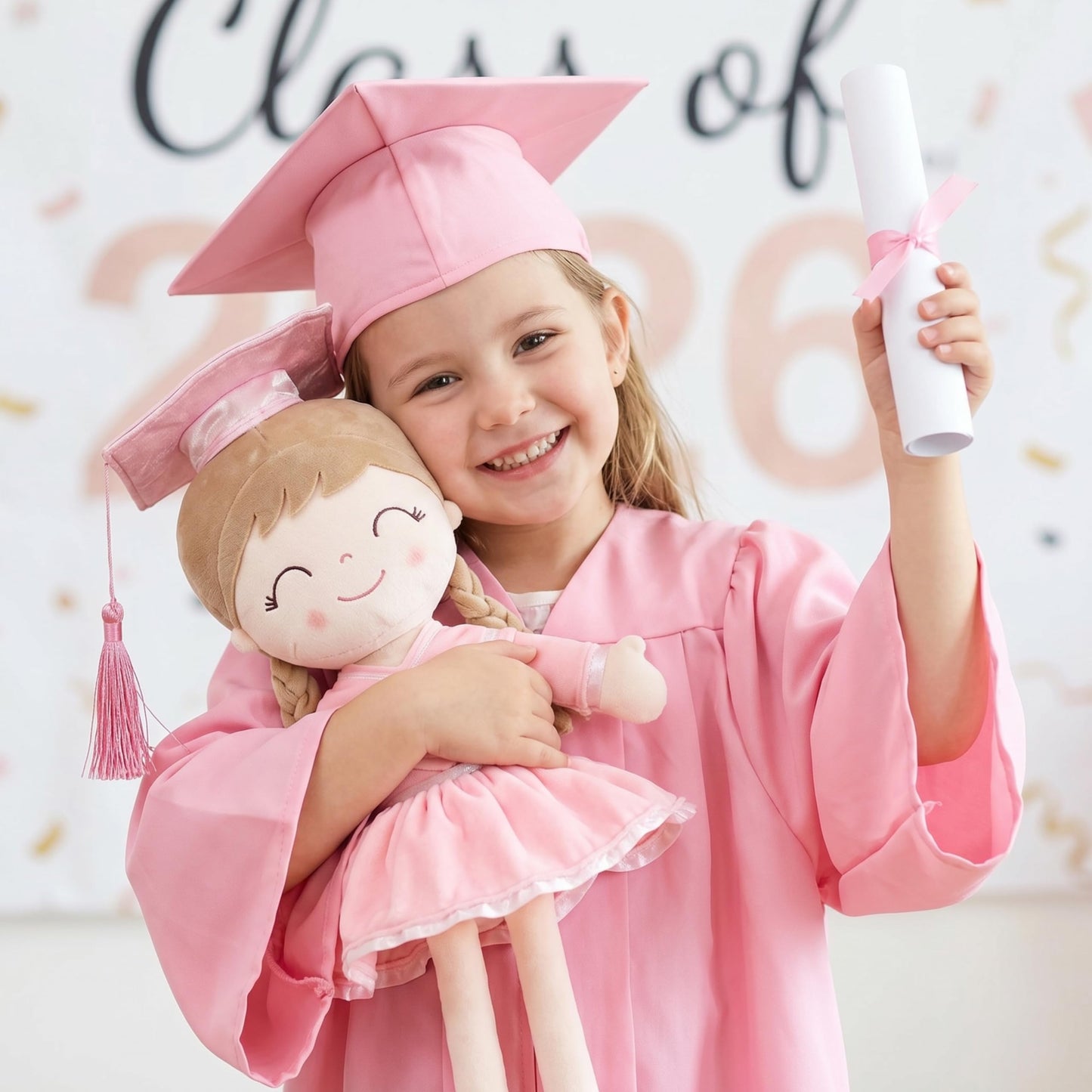 Gloveleya 16" Graduation Girl Doll - Pink Plush Toy with Cap & Gown - Preschool Kindergarten Graduation Gifts for Girls, Class of 2026 Milestone Keepsake