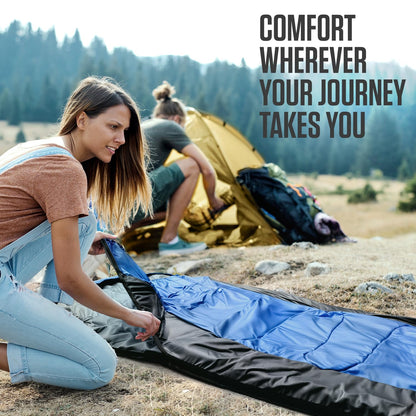VENTURE 4TH 3-Season XXL Backpacking Sleeping Bag, Camping Sleeping Bags for Adults & Kids - Lightweight, Comfortable, Water Resistant, Ideal for Hiking, Camping & Outdoor – Blue/Black