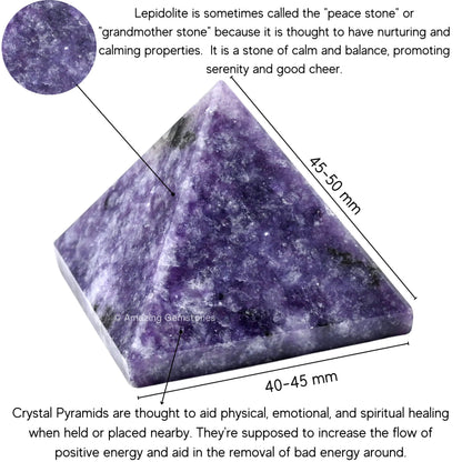 Amazing Gemstone Lepidolite Pyramid Crystal Healing Stones - 2" Great Pyramid Figurine of Natural Stone Pyramid for Meditation, Reiki, Chakra Balancing and Crystal Pyramids Grid