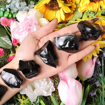 1Lb Black Obsidian Crystal Rocks Raw Stones for Tumbling, Black Obsidian Crystals Bulk Rough Gemstone for Jewelry Making, Healing, Meditation, Sculpture
