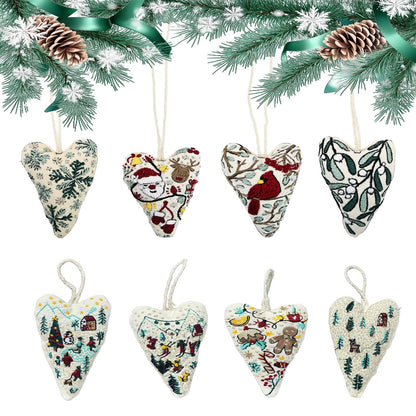 GDGJWL DIY Heart Shaped Hand Embroidered Christmas Ornament Kit Complete Craft Set with Pre-Printed Fabric Embroidery Thread Holiday Cross Stitch Decor for Beginners Adults and Home Decor (DIY)