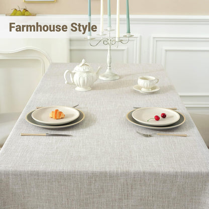 Textured Table cloth for Rectangle table, Heavy Duty Farmhouse Tablecloth Solid Cotton Linen Waterproof Wrinkle Free Burlap Table Cover for Kitchen Dining,Party, Light Brown 55''x55'',4 Seats