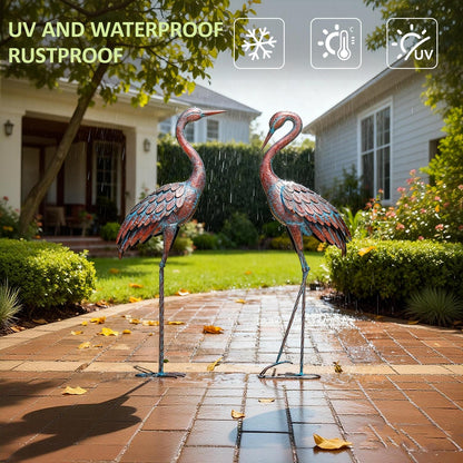 Kircust Garden Crane Statues Patina Heron Decoy, Standing Metal Crane Sculptures Bird Yard Art for Outdoor Decor, 47-48 Inch, Set of 2