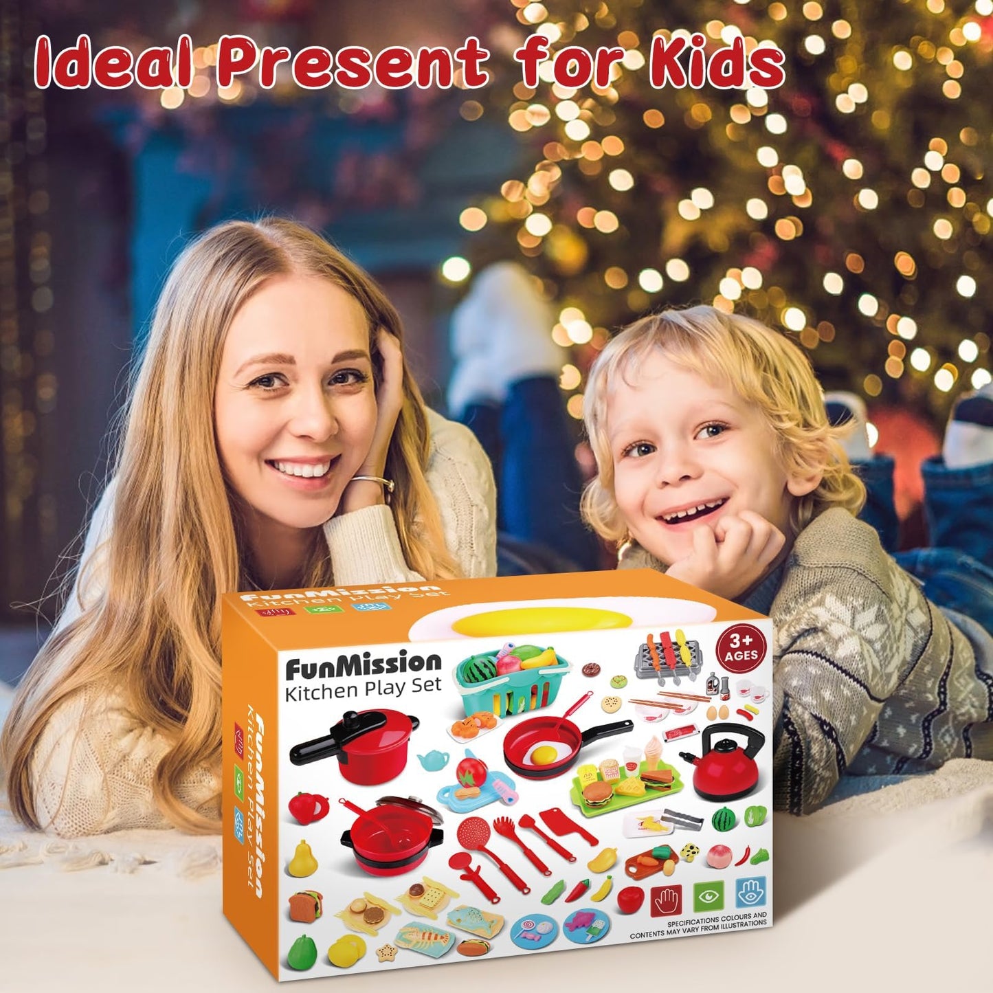 FunMission 134 Pcs Toy Kitchen Accessories, Toddler Pretend Cooking Toys with BBQ Grill, Pressure Cooker, Kettle, Pots, Pans, Kitchen Playset for Cutting Play Food, Learning Gift for Girls Boys