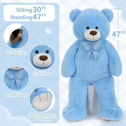 MaoGoLan Giant 47" Teddy Bear Stuffed Animal, Cuddly Large Blue Teddy Bear Plush Toy for Girlfriend Boyfriend Kids, 4ft Big Stuffed Animal for Valentines Day Gift Baby Shower Decor