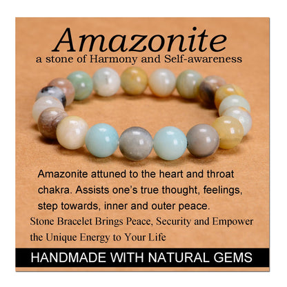 MASSIVE BEADS Mulitcolor Amazonite - Stone of Harmony - Handmade Yoga Stretch Elastic Bracelet Natural Stone Crystal Healing Power Energy Gifts for Unisex Adult 10mm