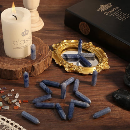 QINJIEJIE Blue Aventurine 20 PCS Healing Crystals Stones Sets Wands Bulk Natural Pocket Crystal Towers Assorted Pointed Reiki Gemstones Polished Energy Meditation Chakra Gifts for Women Men