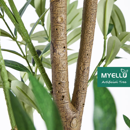 MYELLU 7FT Olive Tree Artificial Plant Decor - Tall Fake Tree for Home Decor Faux Plant Indoor 2000 Leaves Artificial Olive Tree for Living Room Bedroom Office Live Streams Decorative Modern Greenery