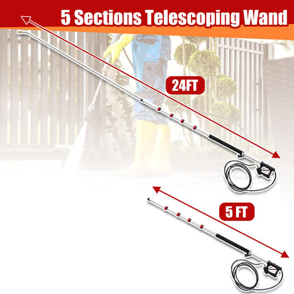RIDGE WASHER 24 FT Telescoping Pressure Washer Wand, Pressure Washer Extension Wand, Telescopic Gutter Cleaner With 3 Curve Wands, 7 Spray Nozzle Tips, Adjustable Support Belt and 2 Adapters, 4000 PSI