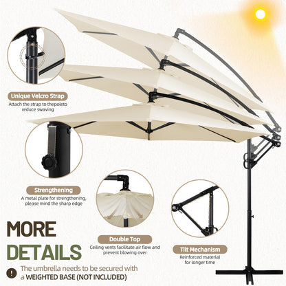 Cantilever Umbrella Patio Outdoor, Offset Hanging Patio Umbrella with Easy Lift & Tilt Adjustment, Crank and Cross Base, UV Protection Fade Resistant for Deck, Pool, Garden, Cream White