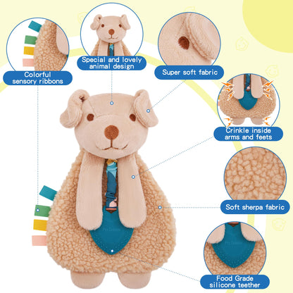 Pro Goleem Dog Loveys for Babies Girl and Boy, Baby Lovey with Teether, Baby Toys 0 3 6 9 12 Months, Safety Teething Toys for Babies Infant Newborn and Toddler Baby Gifts