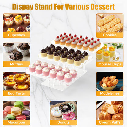 EffiQ-Rate 3 Tier Cupcake Stand, Transparent Acrylic Dessert Table Display Set, Adjustable Tiered Cupcake Holder Tower for Baking Serving on Weddings, Baby Showers, Birthday Party Buffet