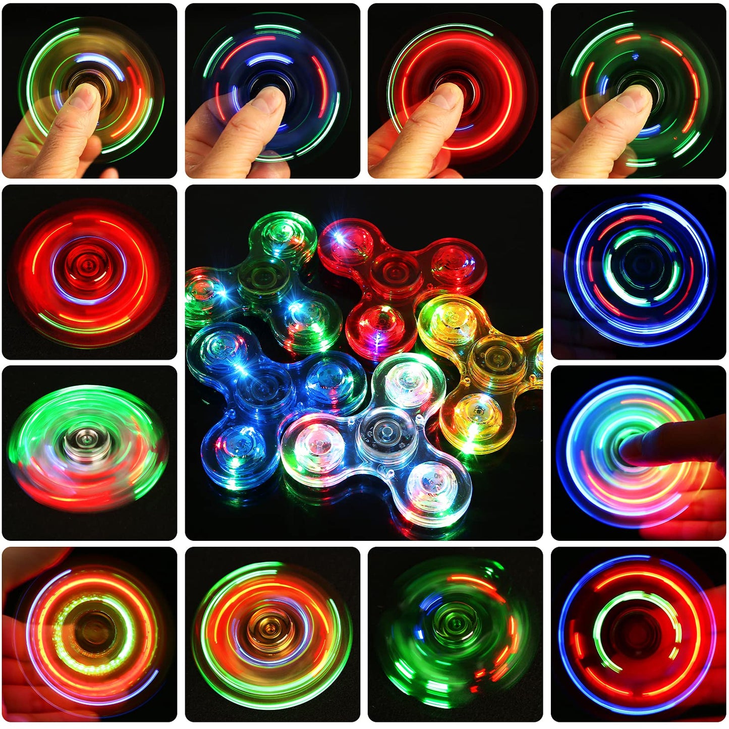 SCIONE 5 Pack LED Light Up Fidget Spinners,Glow in The Dark Sensory Toys for Kids,Fidget Stress Toys for Anxiety Relief,Party Favors,Classroom Prizes,Stocking Stuffers