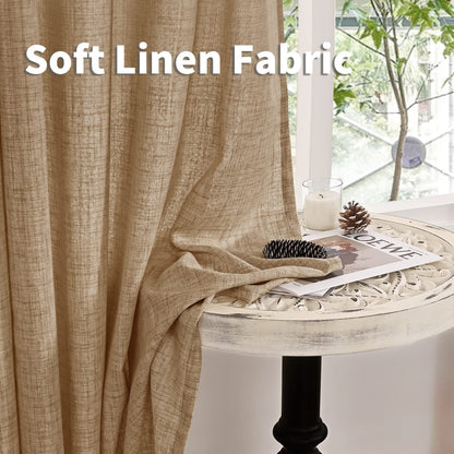 YoungsTex Burlap Linen Curtains 63 Inch Length 2 Panels for Bedroom, Toffee Tan Semi Sheer Drapes Textured with Bronze Grommet Light Filtering for Living Room Farmhouse, 52 X 63 Inch