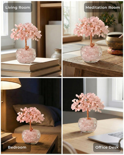 VELNORIX Rose Quartz Crystal Tree of Life - Natural Gemstone Feng Shui Bonsai - Healing Crystals Decor for Home Office, Attract Love & Relationships - Spiritual Gifts for Women (Pink)