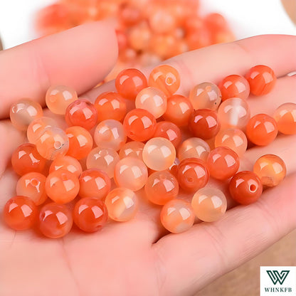 WHNKFB 6mm 100PCS Natural Red Agate Round Beads, Banded Loose Gemstone Beads for Jewelry Making Craft - 4mm 6mm 8mm 10mm Options with Free Elastic Cord
