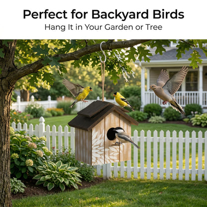 Topadorn Wooden Bird House Hanging Outdoor,Eco Friendly Materials and Decorative with Leaves Printed