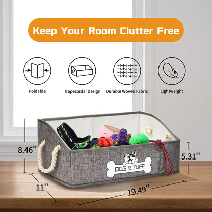 Thankspaw Collapsible Fabric Dog Toy Box and Storage Bin With Handle - Trapezoid Basket Chest Organizer for Pet Toys, Blankets and Accessories