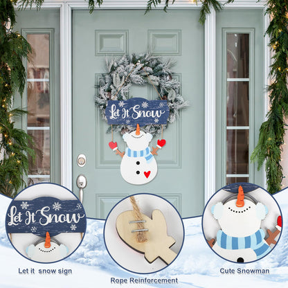 Winter Snowman Sign Decorations, Wooden Let It Snow Snowman Door Sign, Winter Decor for Door Wall Christmas Holiday Home Office School Decor (Snowman)