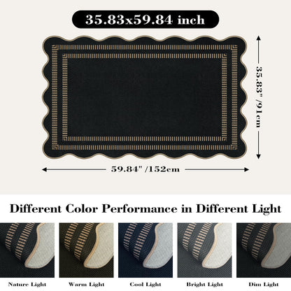 LORWER Modern Easy Jute 3x5 Outdoor Patio Rug, Black Washable Rugs for Entryway Indoor Kitchen Rugs, Farmhouse Neutral Non Slip Carpet for Living Room Backyard