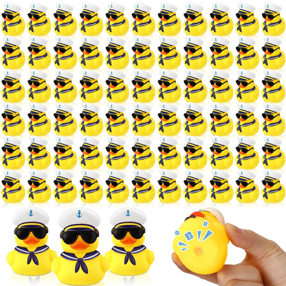 Shappy 24 Pcs Cruise Duck Bulk with Sunglasses Sets 2 x 1.9 x 2.4 Inch Mini Sailing Rubber Ducks Summer Ship Toy Squeaky Party Duckies for Birthday Favors (Yellow)