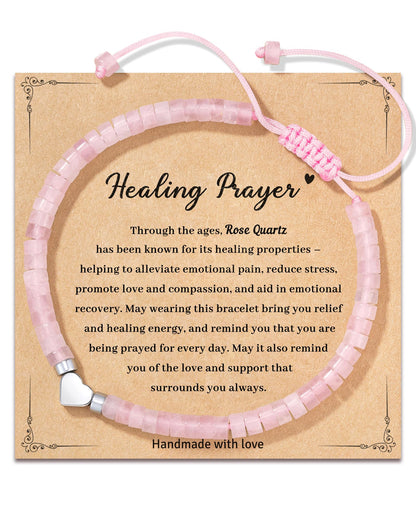 LAVEIR Healing Bracelets for Women - Rose Quartz Bracelet - Healing Prayers Crystal Bracelet, 4mm Natural Stone Stress Relief Beads Get Well Soon Gifts