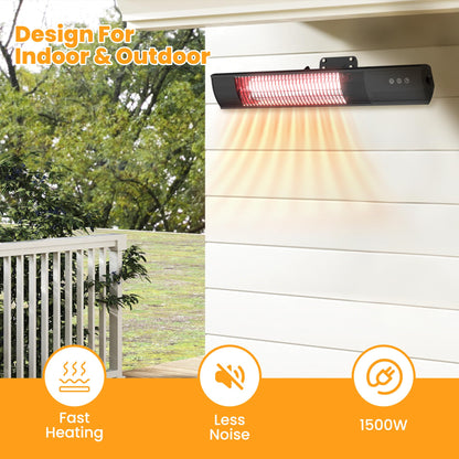 DWELLCOZY Heating Wall-Mounted Outdoor Heaters for Patio, Indoor/Outdoor Hanging Electric Patio Heater 1500W 3 Heat Modes with Remote, Infrared Outdoor Heater IP55 Resistant, 24H Timer, Black