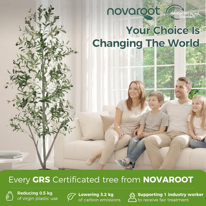 Olive Trees Artificial Indoor, 7FT Tall Faux Olive Tree with Moss and Planter, Artificial Plants Indoor with Natural Wood Trunk and Lifelike Fruits, Fake Tree for Home Office Living Room Decor