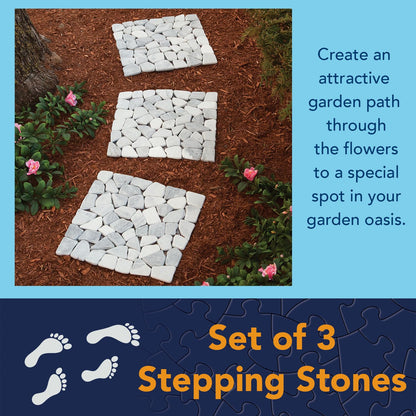 Bits and Pieces - Stepping Stones Outdoor Walkway - 12" Square Marble Landscaping Decorative Stepping Stones - Set of Three (3) - Backyard Decor Garden Pavers for Outside Walkway
