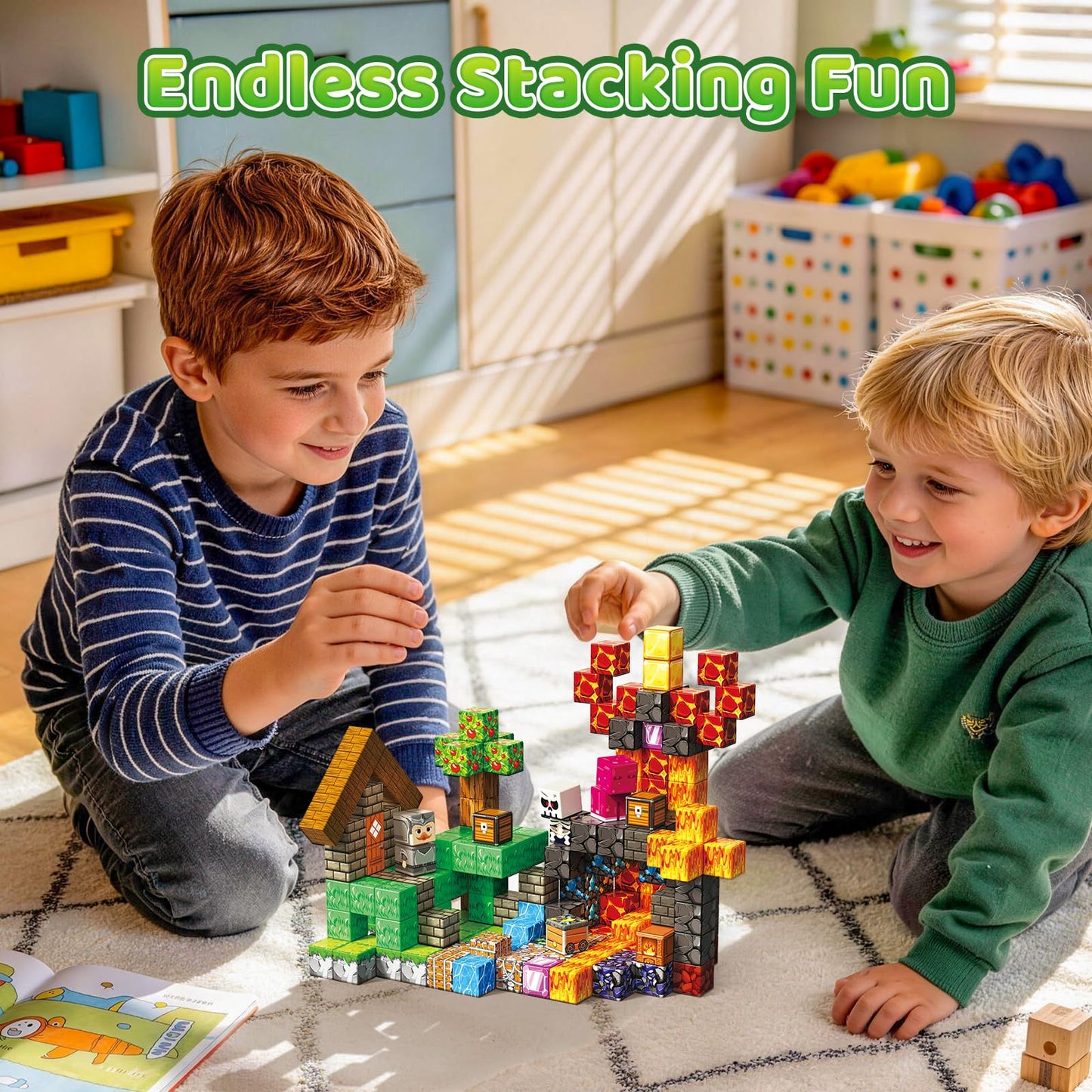 Tasalia 200PCS Magnetic Building Blocks for Kids Ages 3+, 0.8 Inch Magnetic Blocks, Magnetic Cubes Toys, STEM Educational Stacking Blocks for Boys Girls, Perfect Holiday Birthday Gift(Volcano Sword)