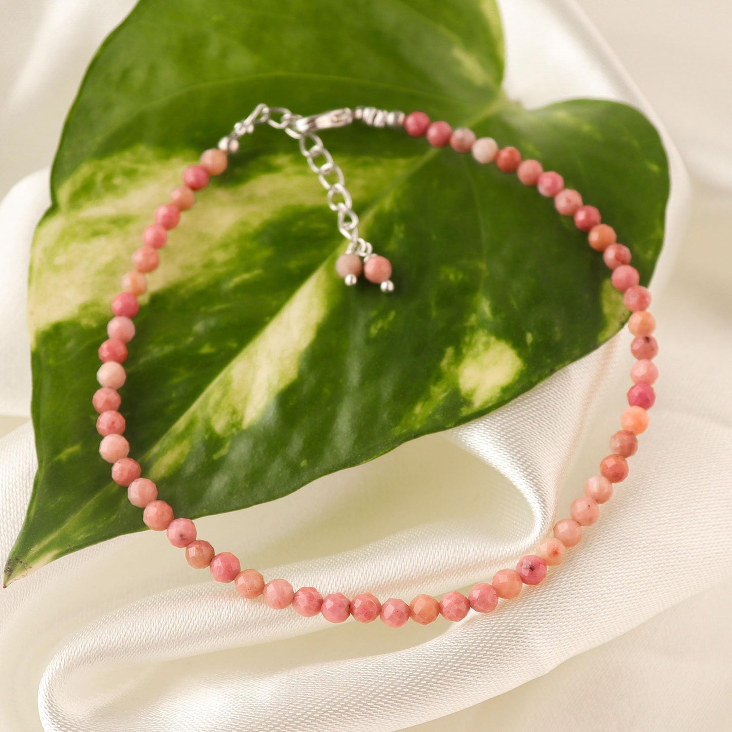 Natural Rhodonite Gemstone Beads Bracelet for Women, Crystal Gems Healing Bracelets, Chakra Stone Bead Bracelets, Yoga Stone Beads Bracelets Meditation Faceted Round bead Size is 3-3.5mm Approx.