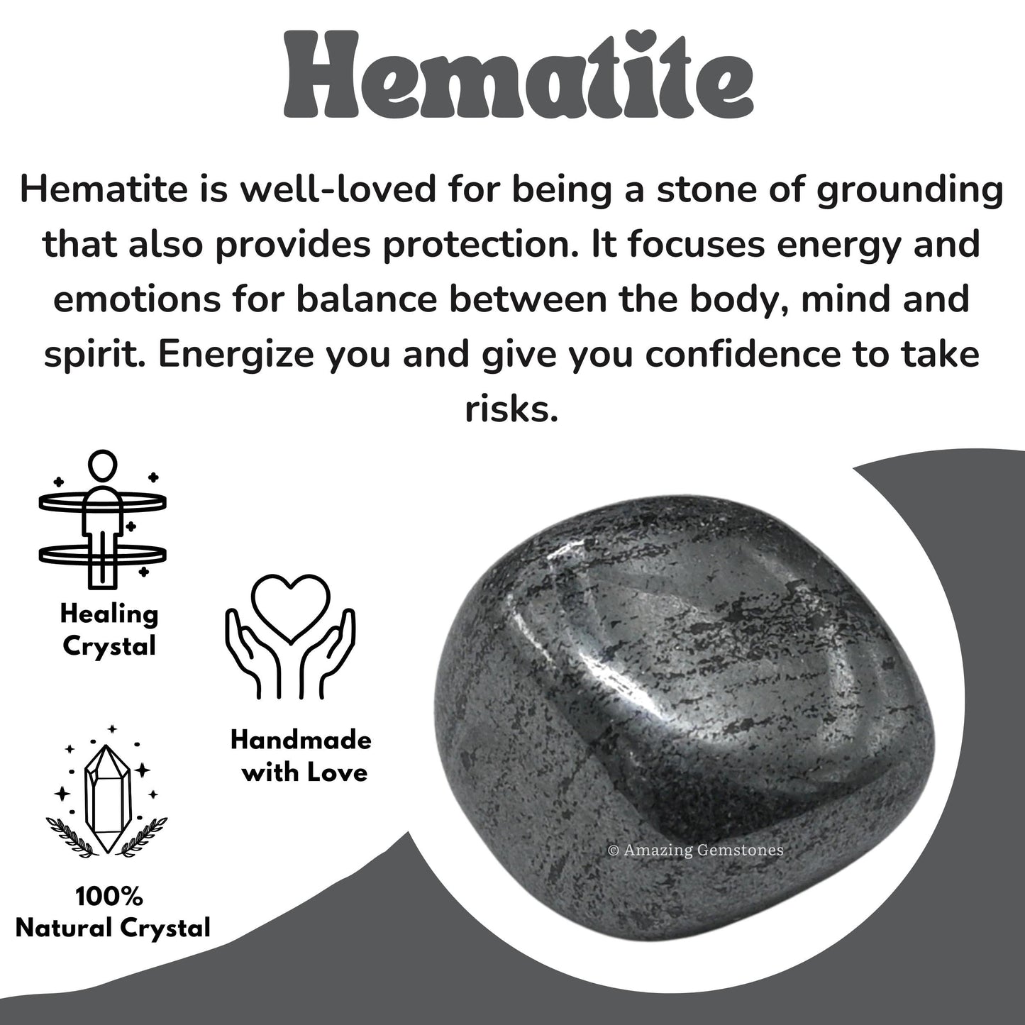 Amazing Gemstone Hematite Crystals and Healing Stones Tumbled - 1 oz Hematite Stone Gem Stones, Natural Healing Stones for Energy Balance, Stress Relief - Premium Polished Gems Rocks for Meditation