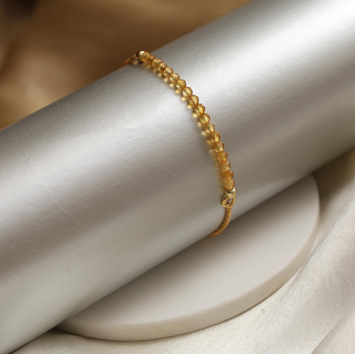 Gempires Birthstone Beaded Bracelet, Citrine Beads Bracelet, November Birthstone Jewelry, Bolo Bracelet, Gift for Her, 14k Gold Plated Chain (6-9 inch Adjustable Length)
