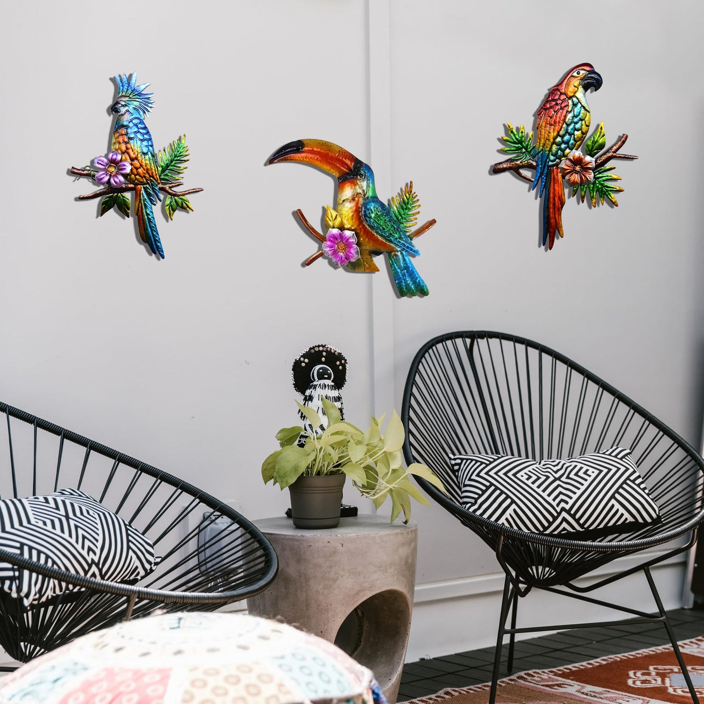 J-Fly Metal Parrot Wall Decor Tropical Outdoor Wall Decor Parrot Outdoor Wall Art Metal Bird Valentine Decor Patio Fence Garden Home Kitchen Decor 11 Inch