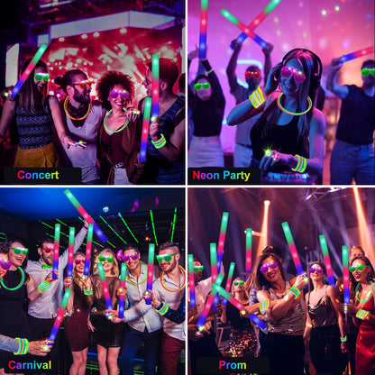 OLUPP 150 PCS Glow in the Dark Party Supplies, 16 Foam Sticks, 16 LED Glasses, 100 Glow Sticks and 18 Finger Lights for Neon Party, Wedding, Birthday, Concert, New Year, Carnivals, Raves