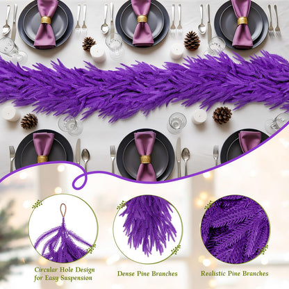 N&T NIETING Christmas Garland Norfolk Pine Garland Real Touch Artificial Christmas Purple Xmas Garland for Mantle, Table Holiday Fireplace Staircase Indoor Outdoor Christmas Decorations (9 FT)