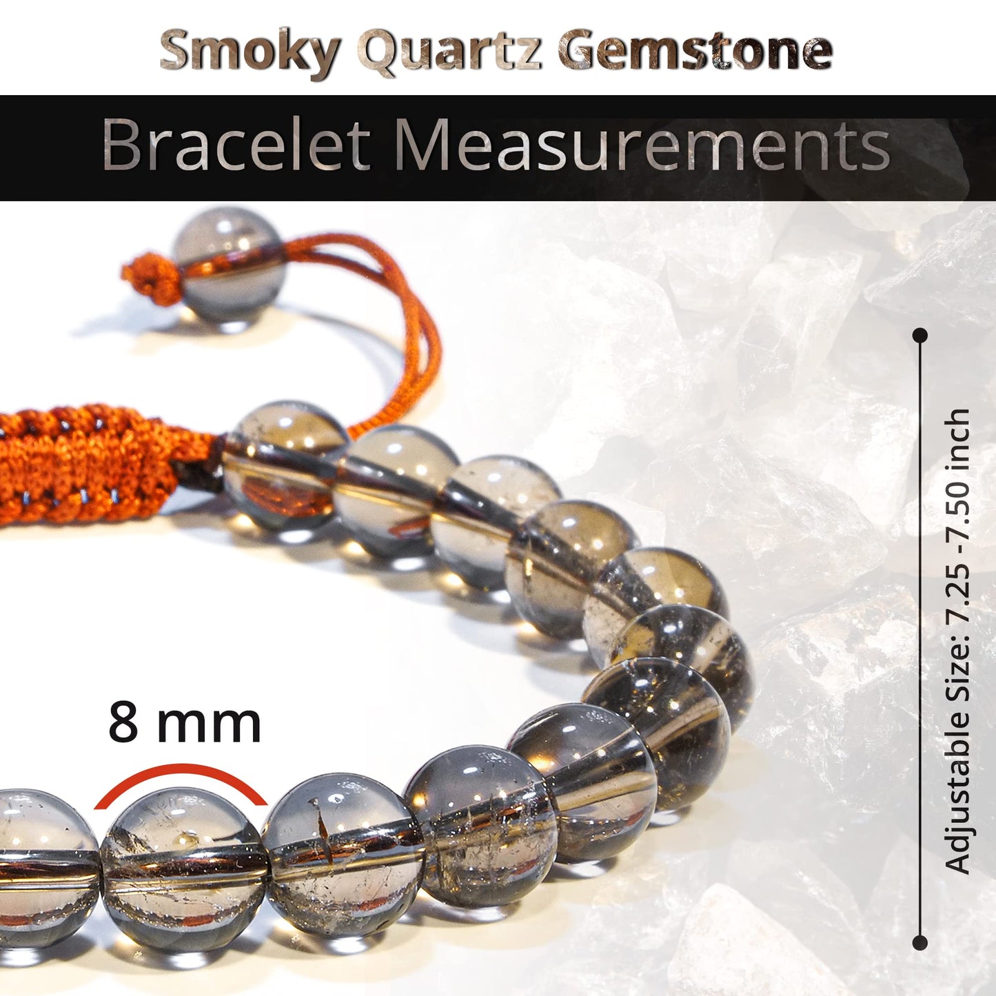 ANAYA AGATE Healing Crystal Bracelet – Chic Gemstone Bracelet for Men and Women – 8mm Round Bead Bracelets for Spiritual Healing, Protection, Positive Energy - Smoky Quartz