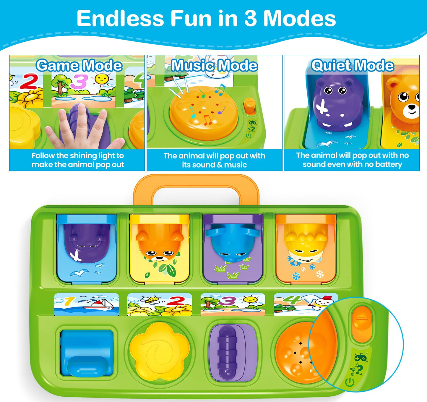Ellinjan Musical Pop-Up Cause and Effect Toys with Light & Music for 1-3 Year Olds, Baby Interactive Toy with Animal Sounds, Ideal Gifts for Babies Boys Girls