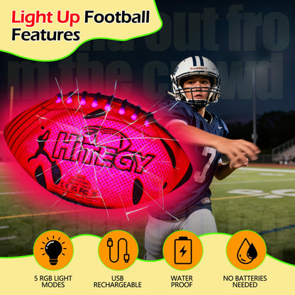 MPMVP Glow in The Dark Football Light Up Football | USB-C Rechargeable LED Ball with Pump | Night Game Ball for Indoor & Outdoor Play | Gift Ready for Boys & Kids (Green Yellow, Size 6)