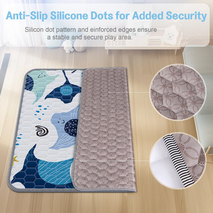 omzer Baby Play Mat, Large & Thick & Soft Cushioned Playmat for Playpen, Non-Slip Floor Mat for Crawling Infants & Toddlers with Safety Silicone Backing, Machine Washable - 71x79 Inch, Blue
