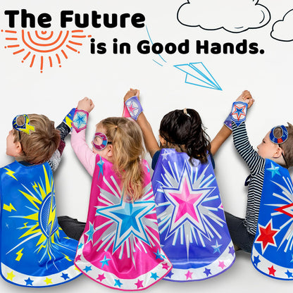 iROLEWIN Star Superhero-Capes Mask for Kids Super-Hero-Costumes-Toys as Boys Girls Big-Sister-Brother Gift Birthday Bracelets