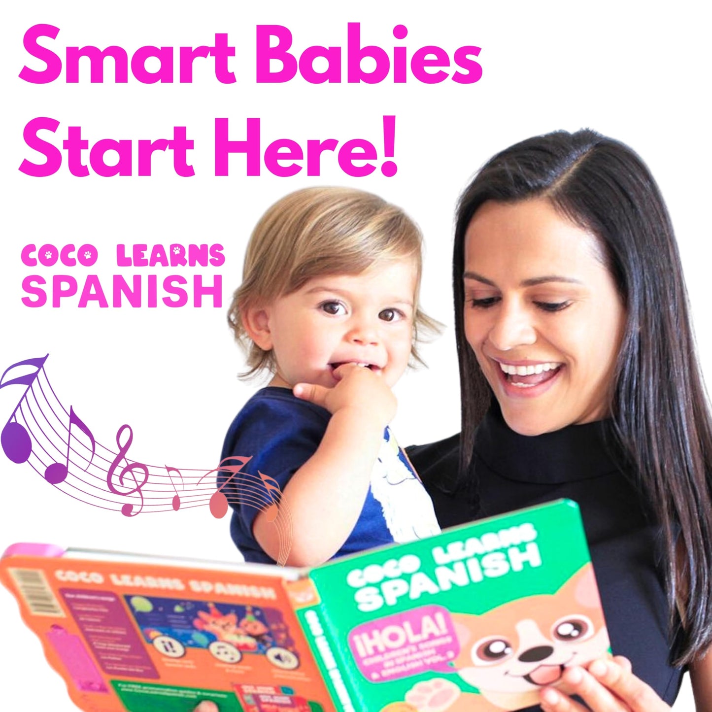 Coco Learns Spanish Vol. 1 - Book for Toddlers 1-3 — Musical Books for Kids, Interactive Baby Sound Book, Educational Song Learning Toys, Bilingual Music Toy for Babies, Libros para ninos en Espanol