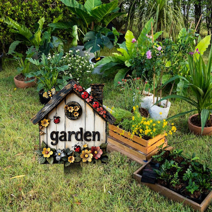 2 Pcs Flowers Garden Sign With Stake, 2D Flat Wooden Floral Ladybug Butterfly Welcome Sign, Personalized Sign Stakes for Pots Flower Bed Yard Lawn