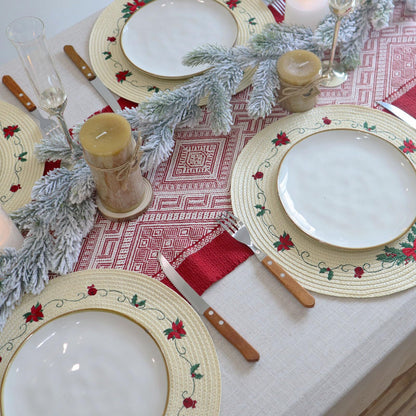 LaneVines Christmas Placemats Set of 4 Round Placemats, Embroidered Holiday Table Placemats Christmas Decorations for Kitchen Dining Table Mats Table Decorations