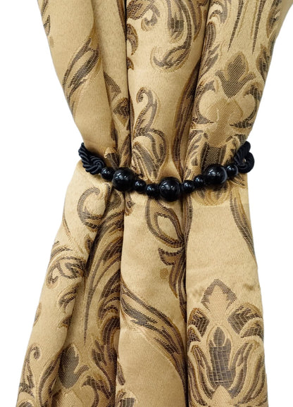 DÉCOPRO Beautiful Rope Curtain and Drapery Holdback Embellished with Glass Beads Tieback 26" Spread (66cm) 3/16" (0.5cm) Thick (Style# RTB9920BEADED) Pure Black #K9 (Jet Black) Pack of 4