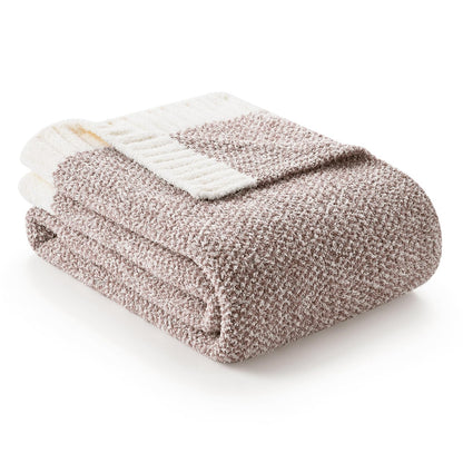 Snuggle Sac Heather Taupe Throw Blanket for Couch, Reversible Super Soft Knitted Blankets Warm Cozy Knit Fuzzy Plush Lightweight Throws for Sofa, Bed, Camping, Picnic, Taupe, 50x60 inches