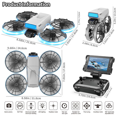 UAVRIAO Foldable RC mini Drone with 1K HD Camera Quadcopter, 2.4-inch Folding Remote, 2 Batteries & Carry Case - Safe Propeller Guard, 3D Flips, One-Key Takeoff/Landing, Ideal Gift for Beginners and Adults