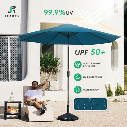 JEAREY 10FT Outdoor Patio Umbrella Outdoor Table Umbrella with Push Button Tilt and Crank, Market Umbrella 8 Sturdy Ribs UV Protection Waterproof for Pool, Garden (Lake Blue)